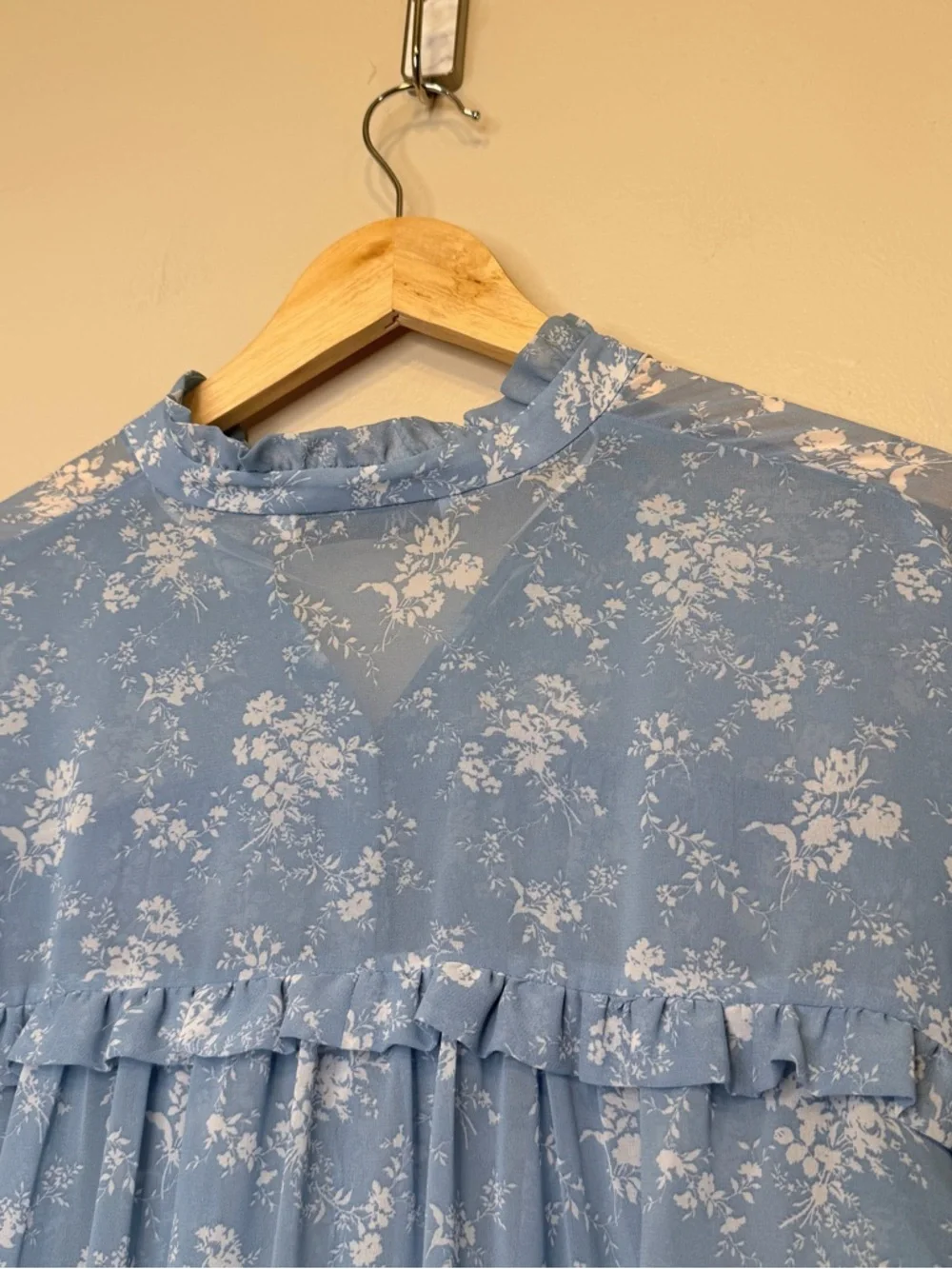 ZARA | Floral Pattern Feminine Ruffled Semi Sheer Breezy Relaxed Blouse - Picture 8 of 15
